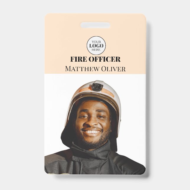 Firefighter ID Photo Simple Beige Logo Badge (Front)