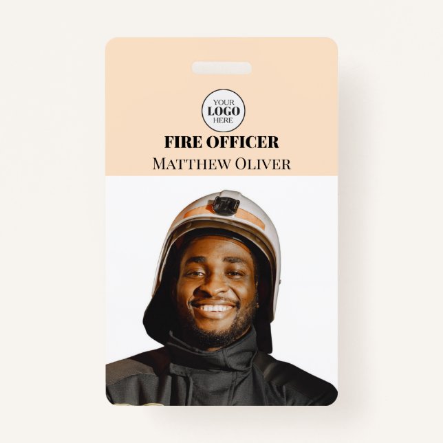 Firefighter ID Photo Simple Beige Logo Badge (Front)