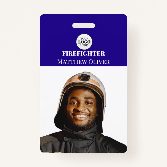 Firefighter ID Photo Simple Blue Logo Badge (Front)