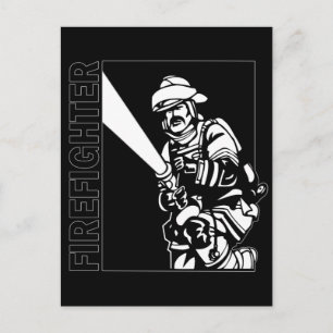 Firefighter in Black and White Postcard
