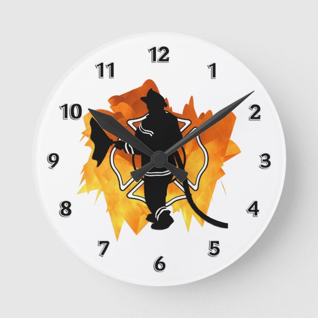 Firefighter In Flames Round Clock (Front)