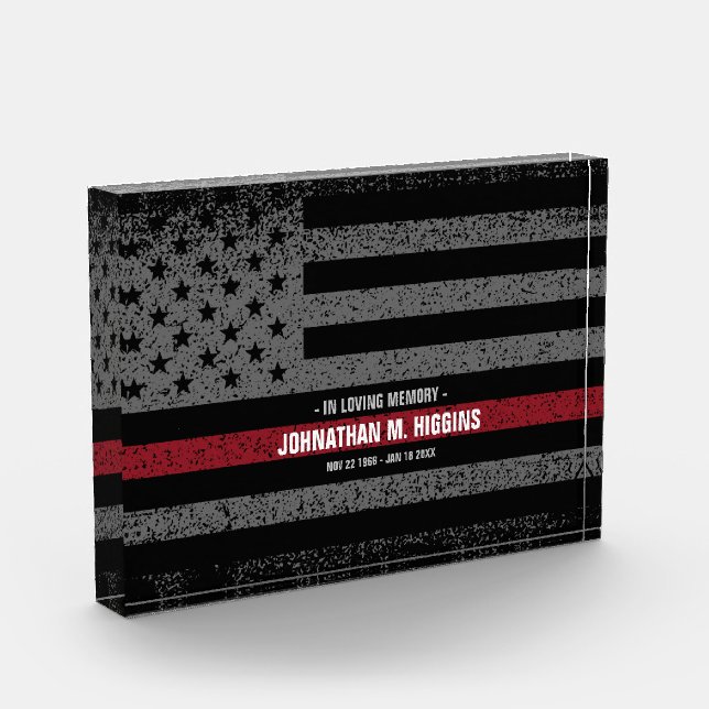 Firefighter In Loving Memory Thin Red Line Flag Acrylic Award (Left)