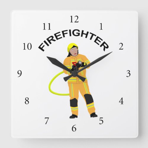 firefighter in sandy_colored wear qua square wall clock