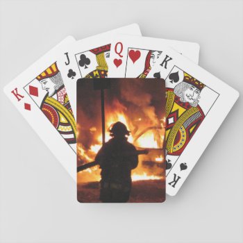 Firefighter In The Flames Playing Cards by bonfirefirefighters at Zazzle