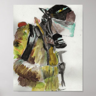 Firefighter in watercolor poster