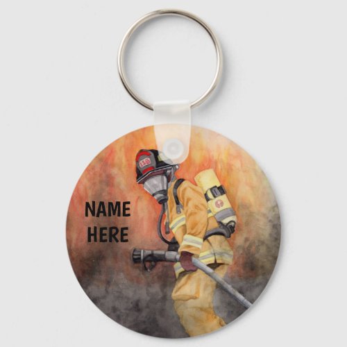 Firefighter Keychain Original Painting Fireman