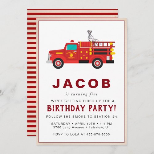 Firefighter Kids Birthday Invitation