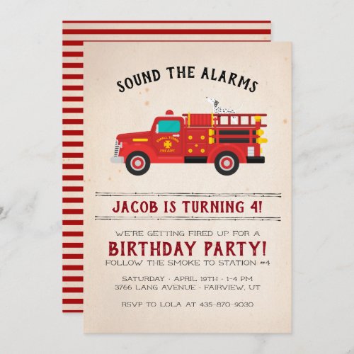 Firefighter Kids Birthday Invitation