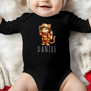 Firefighter Kitten Cute Fireman Baby Bodysuit