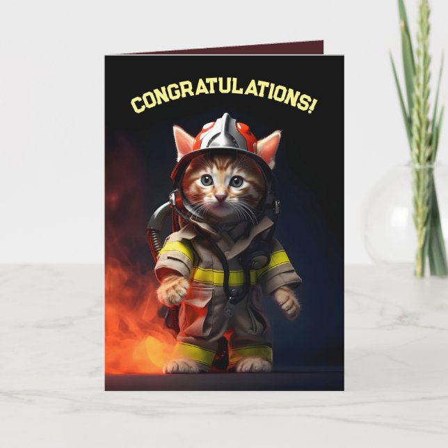 Firefighter Kitten Letterpress Thank You Card (Front)
