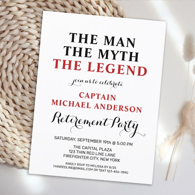 Firefighter Legend Thin Red Line Retirement Party Invitation Postcard (Creator Uploaded)