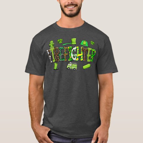 Firefighter Leopard Shamrock Patricks Day Gifts  T_Shirt