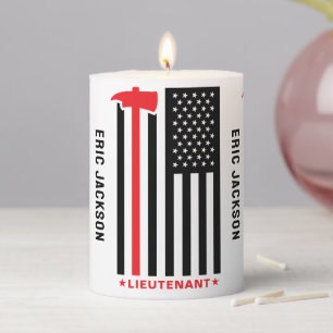 Firefighter Lieutenant Flag Thin Red Line Axe Pillar Candle