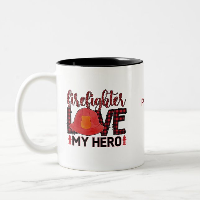 Firefighter Love my Hero  Two-Tone Coffee Mug (Left)