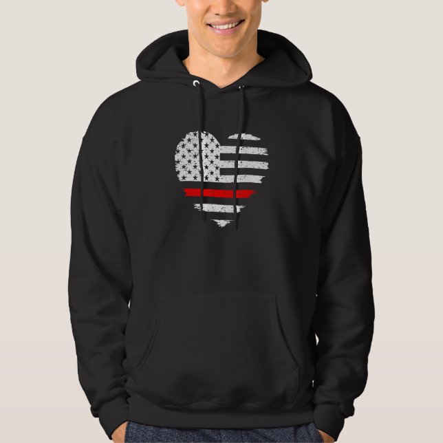 Firefighter Love Thin Red Line Heart 4th Of July U Hoodie (Front)