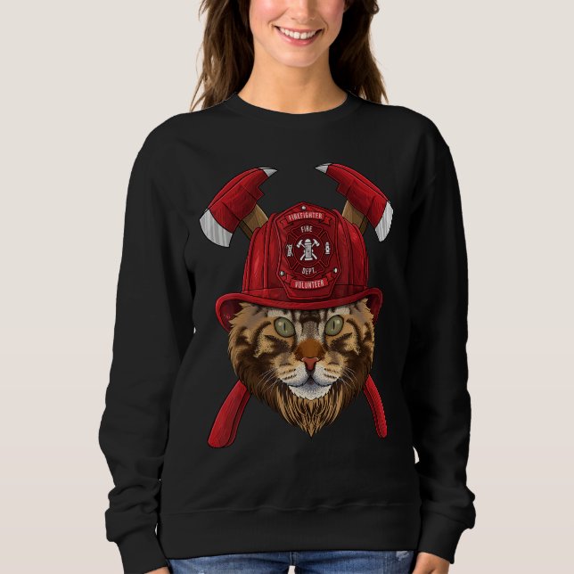 Firefighter Maine Coon Fireman Boys Kids Fire Resc Sweatshirt (Front)