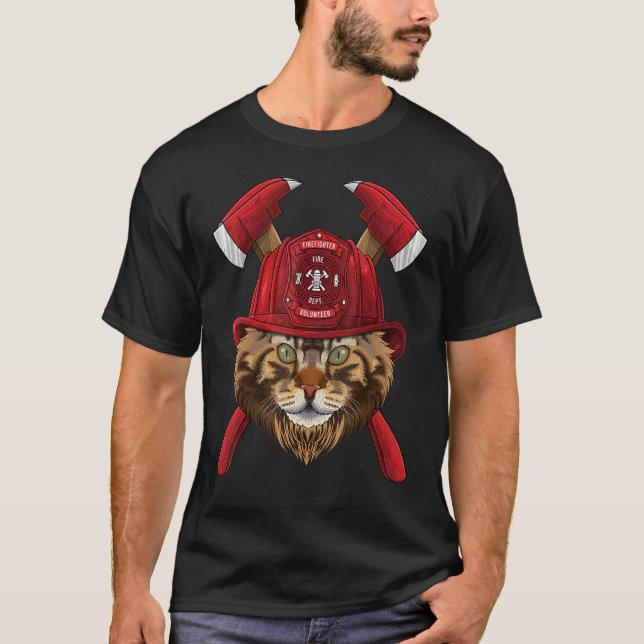 Firefighter Maine Coon Fireman Boys Kids Fire Resc T-Shirt (Front)