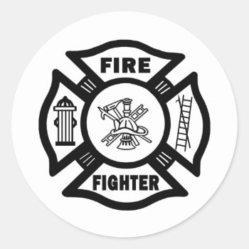 Firefighter Maltese    Classic Round Sticker by bonfirefirefighters at Zazzle