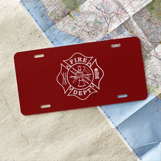 Firefighter Maltese Cross Aluminum License Plate (In Situ)