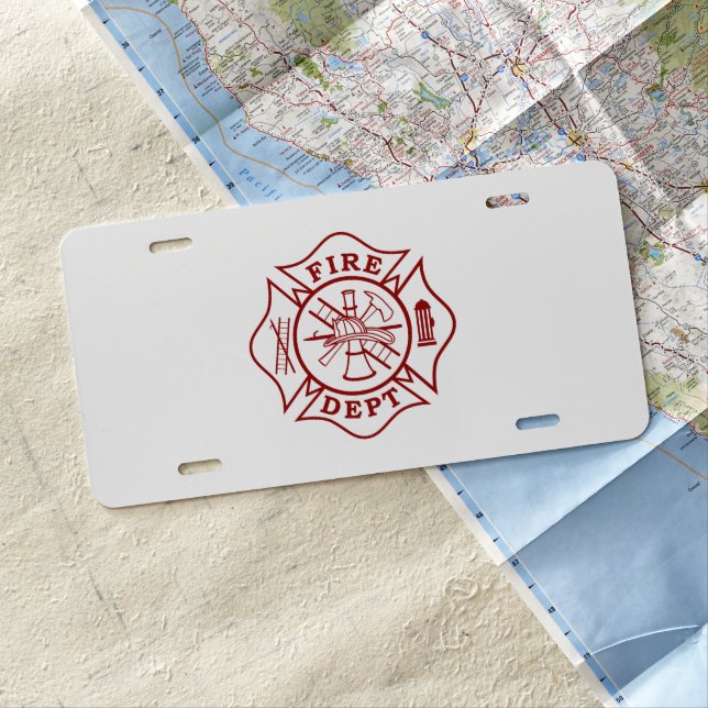 Firefighter Maltese Cross Aluminum License Plate (In Situ)