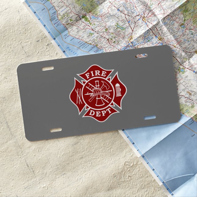 Firefighter Maltese Cross Aluminum License Plate (In Situ)