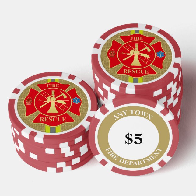 Firefighter Maltese Cross Bunker Gear Art Poker Chips (Stack)