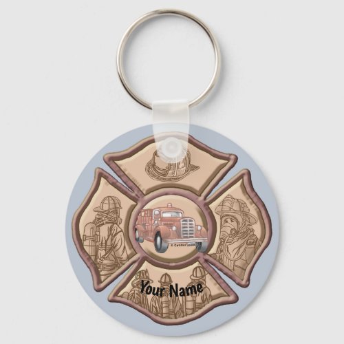 Firefighter Maltese Cross custom name keychain