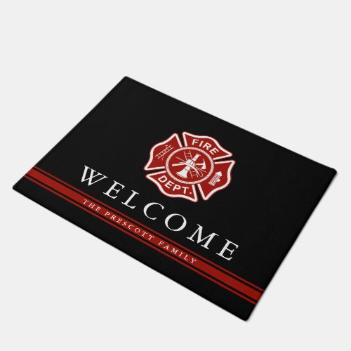 Firefighter Maltese Cross  Family Name Welcome Doormat