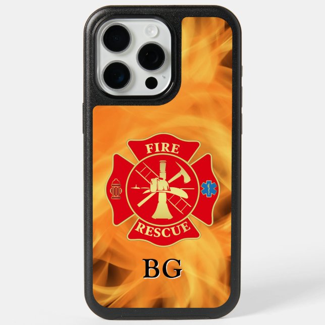 Firefighter Maltese Cross Fire Rescue Fire Flame iPhone 15 Pro Max Case (Back)