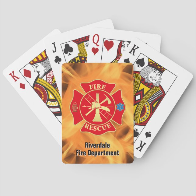 Firefighter Maltese Cross Fire Rescue Fire Flame Poker Cards (Back)