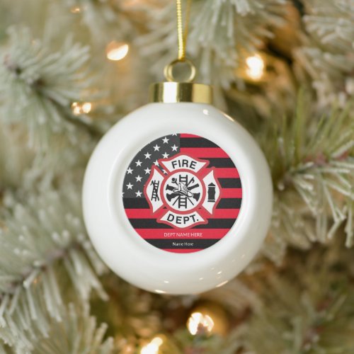 Firefighter Maltese Cross Fireman Ceramic Ball Christmas Ornament