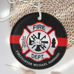 Firefighter Maltese Cross Personalized Fireman Acr Keychain<br><div class="desc">Personalized Thin Red Line Maltese Cross Firefighter Keychain - modern black red and silver design . Personalize with fire departments, firefighter name, or your text. This personalized firefighter keychain is perfect for fire departments, fire service, or as a memorial keepsake, christmas gifts or stocking stuffers. COPYRIGHT © 2020 Judy Burrows,...</div>