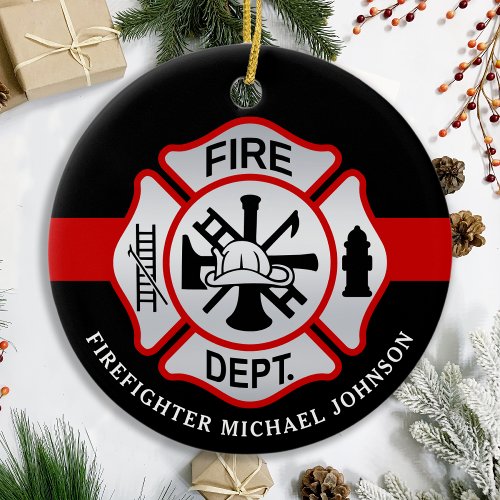 Firefighter Maltese Cross Personalized Fireman Ceramic Ornament