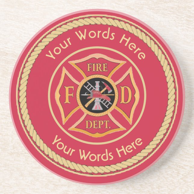 Firefighter Maltese Cross Rope Shield Universal Sandstone Coaster (Front)