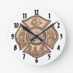 Firefighter Maltese Cross round clock