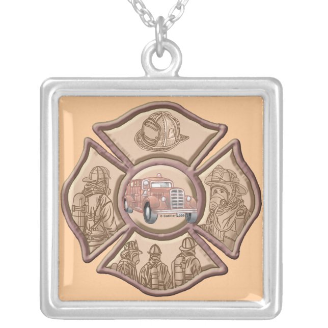 Firefighter Maltese Cross Silver Plated Necklace (Front)