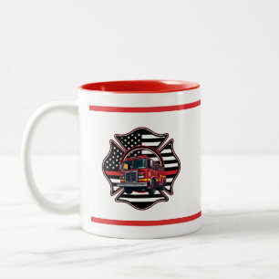 Firefighter Maltese Cross,Thin Red Line,Firetruck Two-Tone Coffee Mug