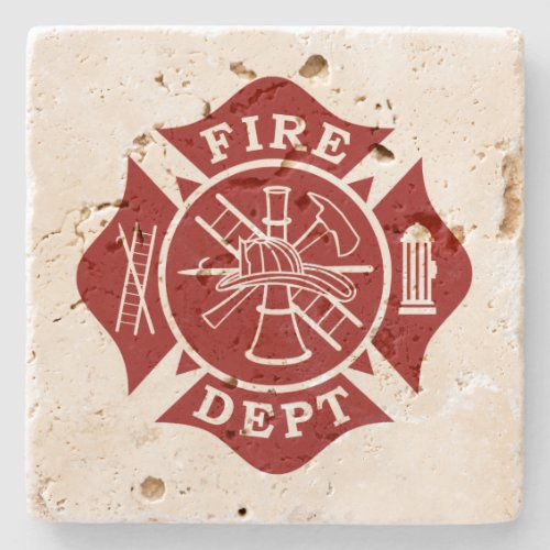 Firefighter Maltese Cross Travertine Coaster