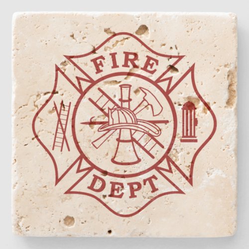 Firefighter Maltese Cross Travertine Coaster