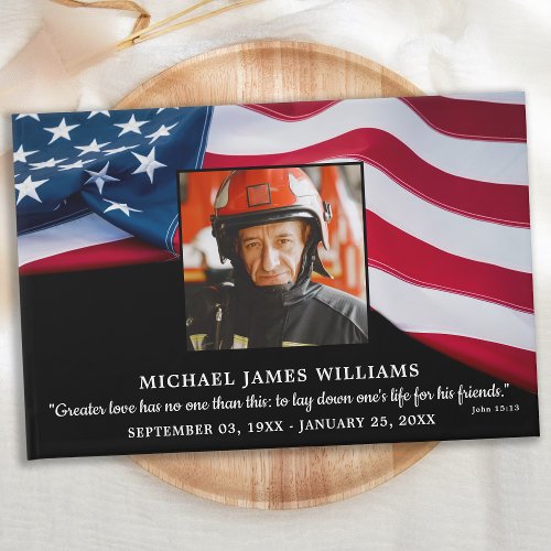 Firefighter Memorial American Flag Photo Funeral Guest Book