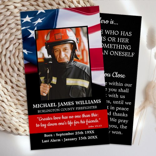 Firefighter Memorial American Flag Prayer Card
