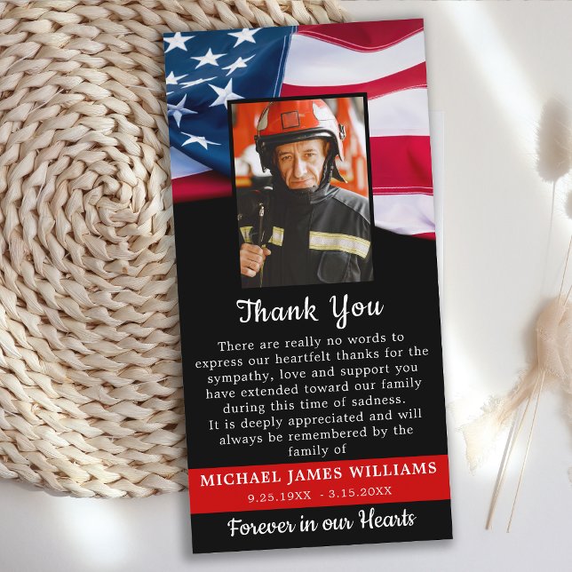 Firefighter Memorial Flag Patriotic Funeral Thank You Card (Creator Uploaded)