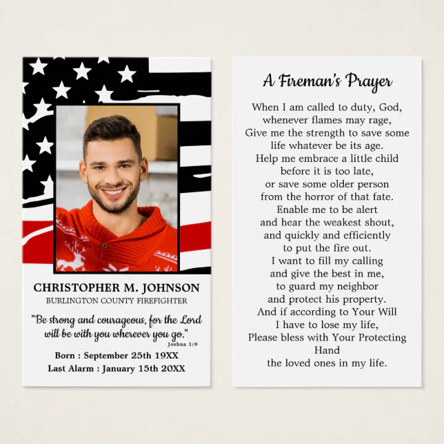 Firefighter Memorial Funeral Fireman's Prayer Card | Zazzle