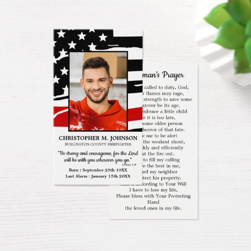 Firefighter Memorial Funeral Fireman's Prayer Card | Zazzle