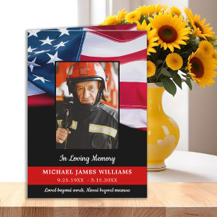 Firefighter Memorial Patriotic USA Flag Funeral Letterpress Thank You Card