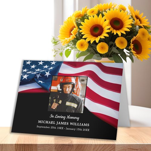 Firefighter Memorial Patriotic USA Flag Funeral Thank You Card