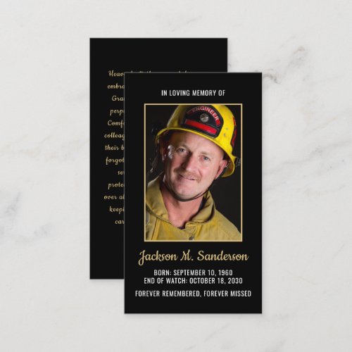 Firefighter Memorial Photo Funeral Prayer Card