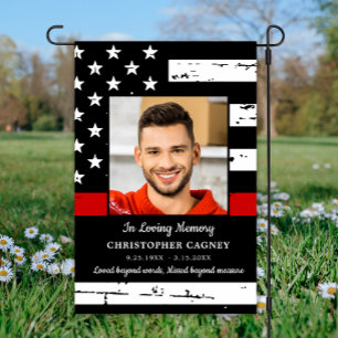 Firefighter Memorial Photo Thin Red Line Cemetery Garden Flag