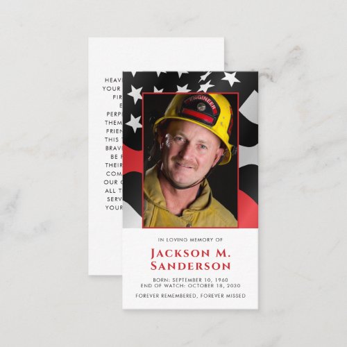 Firefighter Memorial Red Line Photo Prayer Card