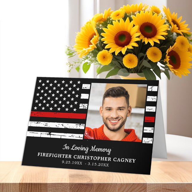 Firefighter Memorial Thin Red Line Funeral Thank You Card (Creator Uploaded)
